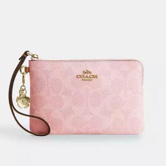 Coach Corner Zip Wristlet In Signature Canvas With Charms CEF72 NWT - Picture 1 of 8